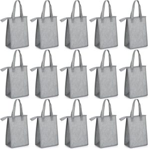 15 Pieces Insulated Lunch Bags Cooler Lunch Tote Bag Bulk with Zipper Thermal Leakproof Lunch Bags for Women Men Work Office School Travel Picnic(Grey)