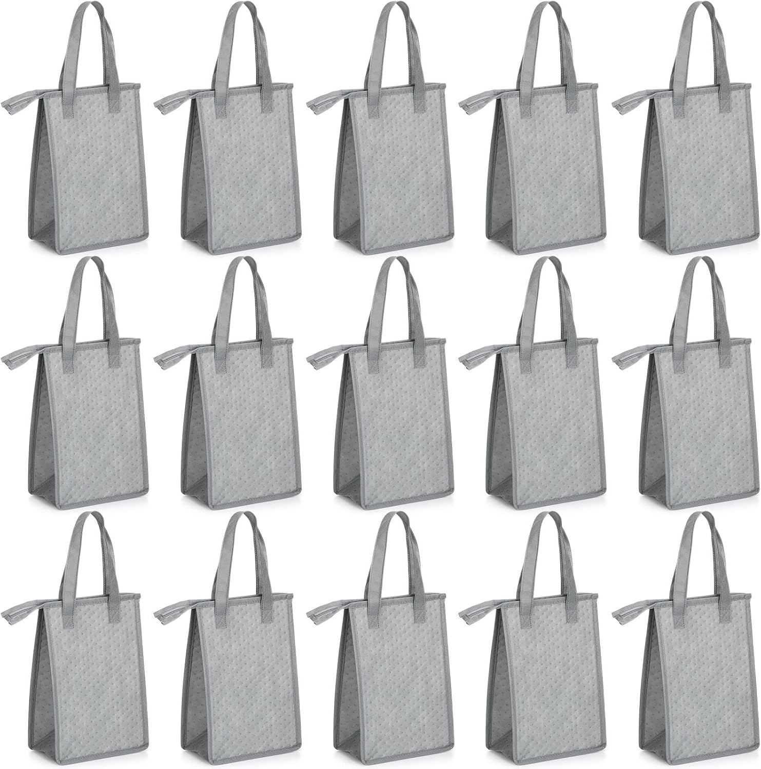 15 Pieces Insulated Lunch Bags Cooler Lunch Tote Bag Bulk with Zipper Thermal Leakproof Lunch Bags for Women Men Work Office School Travel Picnic(Grey)