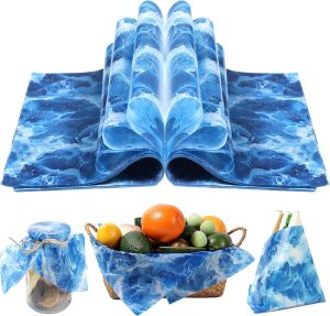 150 Pcs Ocean Waves Wax Paper Sheets for Food Deli, 9.8 x 8.3 inch Blue Sea Waves Greaseproof Wrapping Paper for Sandwich Picnic Basket Liner Beach Pool Birthday Summer Ocean Party Supplies