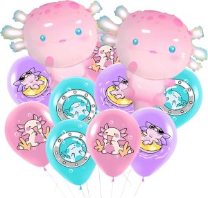 17Pcs Axolotl Balloons/Cute Axolotl Birthday Party Decorations/Aluminum Foil Axolotl Inflatable Balloon for Summer Beach Party Supplies/Animal Protection Theme Activities/Summer Camps/Beach Picnics