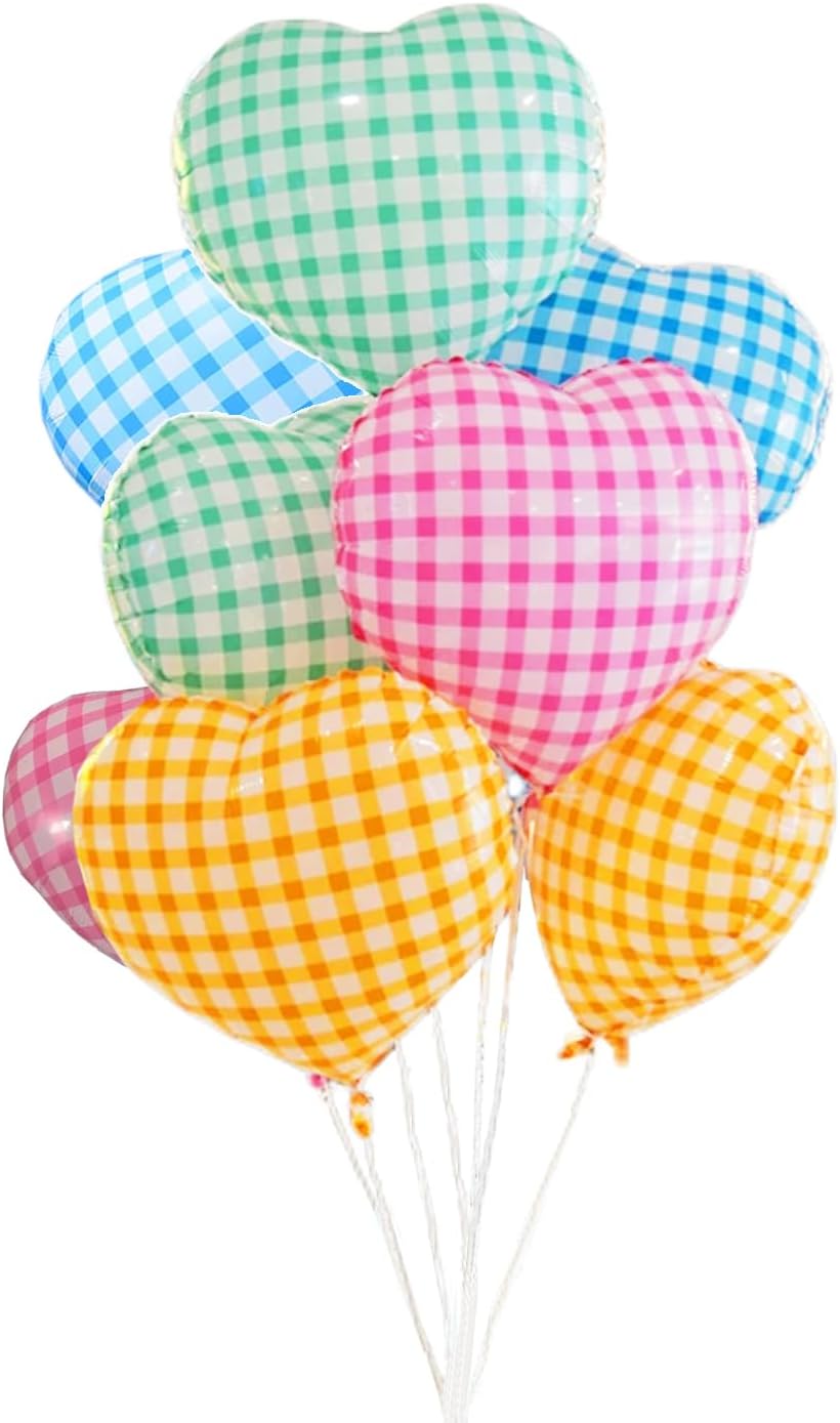 18 Inch Heart Colorful Checkered Foil Balloon 8Pcs Pink Blue Green Yellow Heart Mylar Balloons for Birthday Baby Shower Wedding Valentines Day Love Balloons Party Romantic Wedding Decorations Supplies