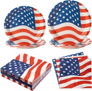 192PCS American Flag Patriotic Party Plates and Napkins Set Supplies for Veterans, Election, 4th of July, Independence Day Decorations, BBQ, Picnic, Summer Celebration Serves 48 Guests