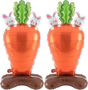 2 Pcs 46.9 Inch Jumbo Easter Balloons Carrot Shaped Foil Balloons with Base Standing for Birthday Party Easter Baby Shower Animal Picnic Cooking Party Decoration