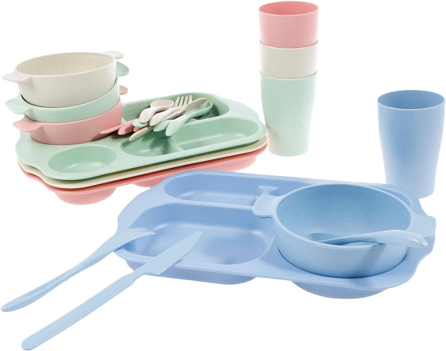 24 Pcs Plates and Bowls Sets Stackable Dinnerware Cutlery Set Lightweight Tableware Set for Home School Office Picnic