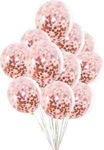 25pcs Rose Gold Foil Confetti Balloons, 12 inch Latex Balloons with Confetti Inside for Birthday Party Decoration