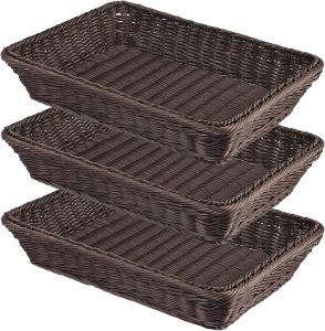 3 PCS 16 Inch Wicker Bread Basket, Woven Serving Basket, Tabletop Food Serving Basket for Restaurant, Bakery, Family Party, Hotel Serving, Fruits, Vegetables and Snacks, coffee, by GNIEMCKIN