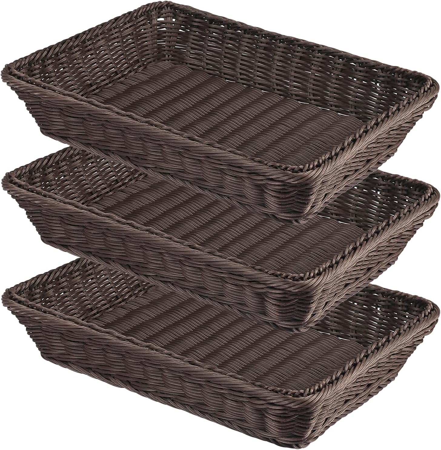 3 PCS 16 Inch Wicker Bread Basket, Woven Serving Basket, Tabletop Food Serving Basket for Restaurant, Bakery, Family Party, Hotel Serving, Fruits, Vegetables and Snacks, coffee, by GNIEMCKIN