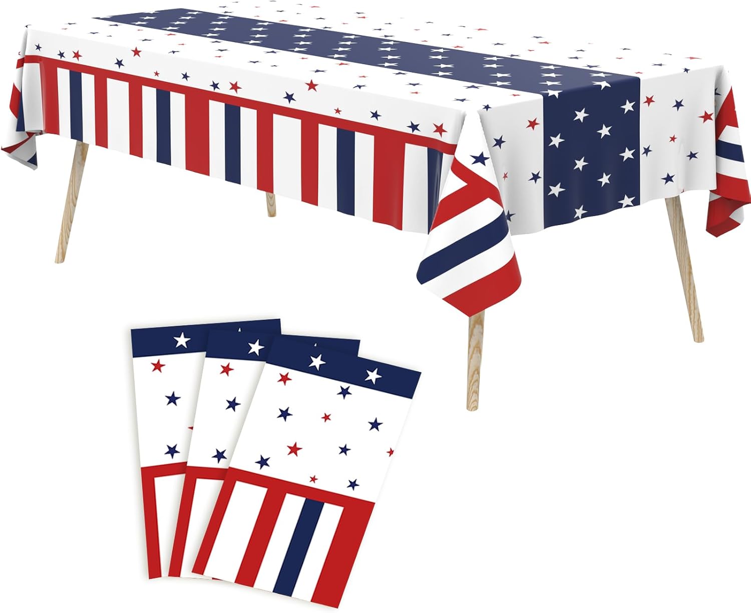 3 Pack 4th of July Patriotic Tablecloth, Disposable Red White and Blue Plastic Table Cloth, USA Party Decorations, Independence Day Supplies for Outdoor Picnic, Camping, Memorial, or Home