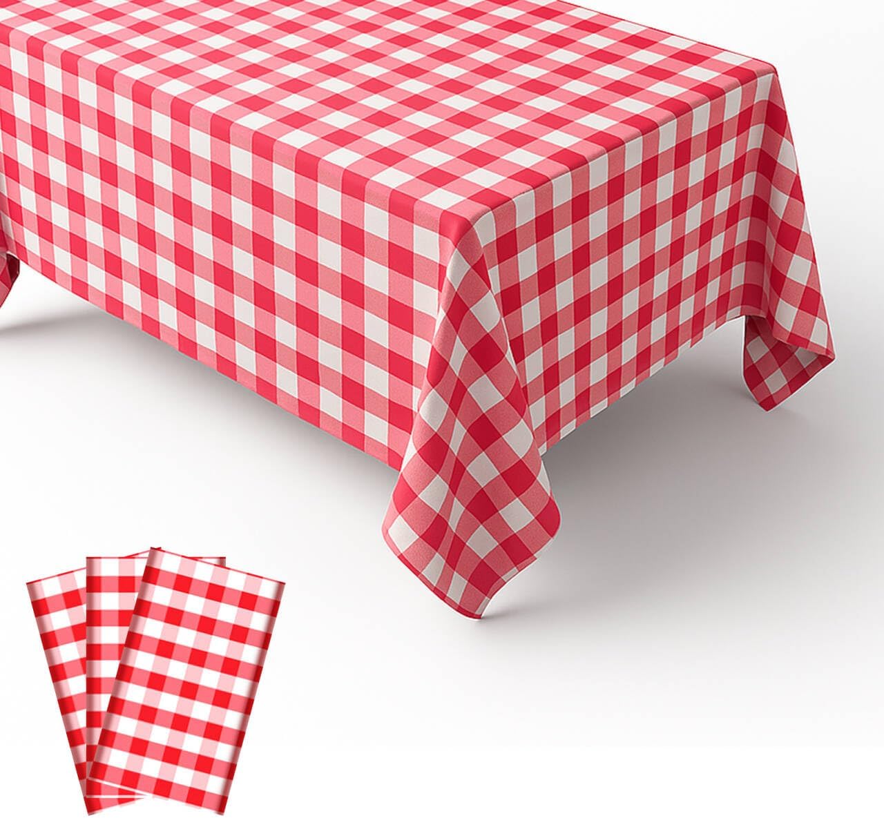 3 Packs Gingham Tablecloth Red and White Checkered Tablecloths 54 x 108 Inches Disposable Plastic Gingham Tablecovers Waterproof Rectangle Picnic Table Covers for Birthday Party Supplies
