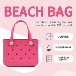 3 Sizes Rubber Beach Bag, EVA Waterproof Beach Tote Large/Medium/Small Handbags Portable Travel Bag Open Handbag for Daily