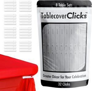 32 Pack of Reusable Tablecloth/Table-Cover Clips – Great for Disposable Plastic Table Covers – Celebration/Party Table Décor