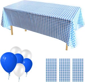 3Pack Plastic Table Cloth Disposable, Blue and White Checkered Gingham Tablecloth for Picnic Pizza Birthday Father's Day Party Decorations Size 54x108 Inch (Blue+White Checker)
