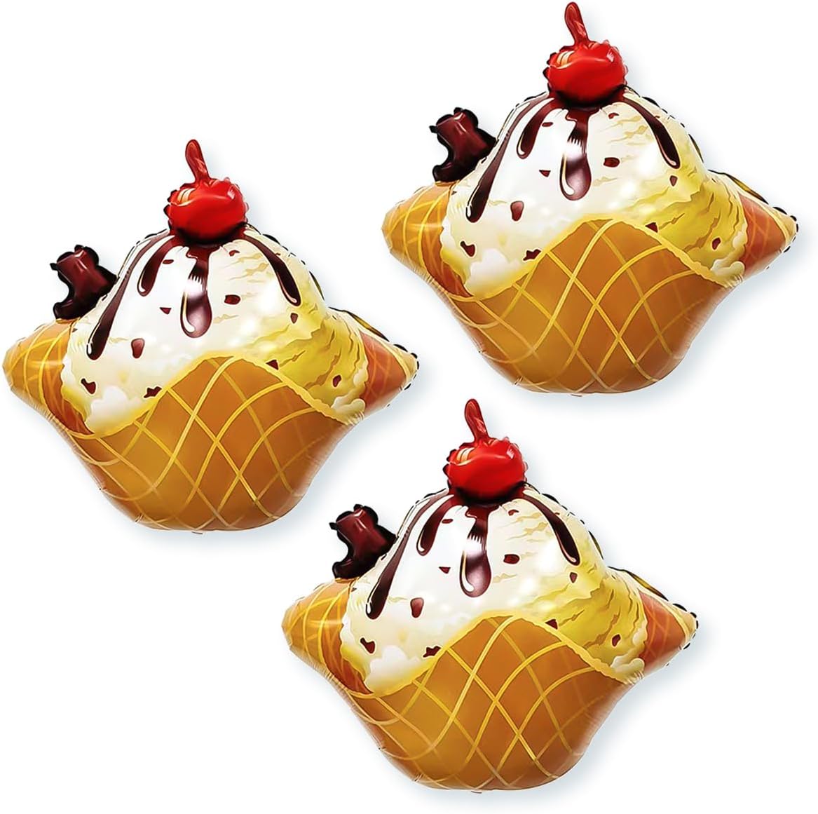 3pcs 25'' Ice Cream Balloons Decoration Sundae Foil Balloon for Sweet Birthday Party, Summer Hawaii Picnic Party, Kids Party, Baby Shower Photo Backdrops Supplies