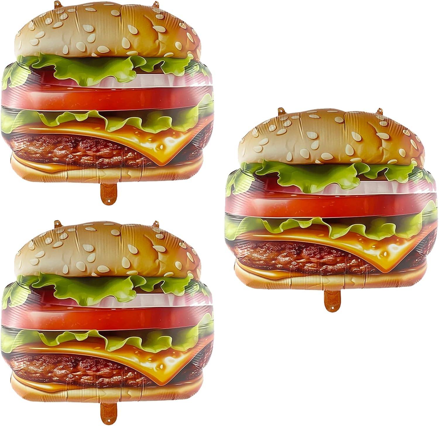 3pcs Hamburger Shaped Mylar Balloons, Hamburger Food Themed 24" Realistic Cheeseburger Foil Balloons for Birthday, Baby Shower, Carnival, Fast Food Snacks BBQ Party Decorations
