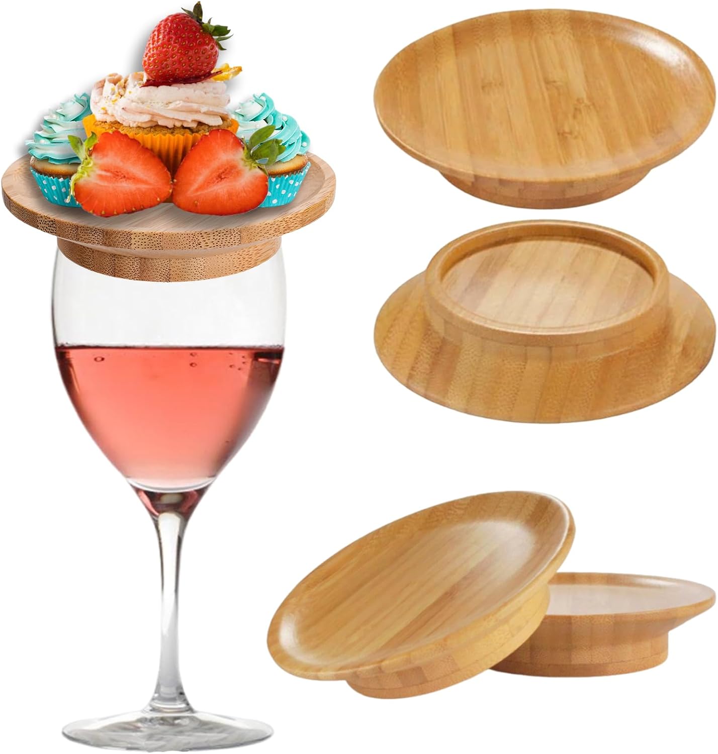 4 Pcs Bamboo Wine Glass Charcuterie Topper – Mini Charcuterie Boards, Wine Glass Topper Coasters & Holder for Parties, Family