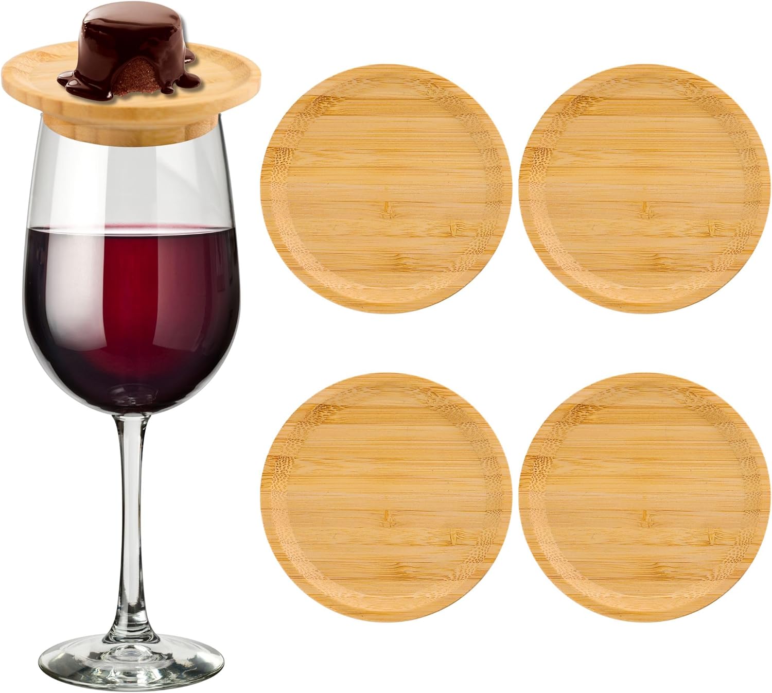 4 Pcs Wine Glass Charcuterie Topper, Wine Glass Charcuterie Board Topper, Bamboo Wine glass holder for Parties, Picnics, and Family Gatherings, Fits Most Glasses