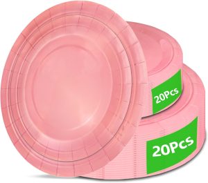 40Pcs Disposable Paper Plates Pink,Including 20pcs 9" and 20pcs 7" Plates,Strong and Sturdy Disposable Plates for Party, Dinner, Holiday, Picnic,Birthday Party, Dinner Table, Wedding