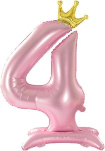 42 Inch Pink Number Balloons 0-9 with Crown, Helium Aluminum Foil Big Number Balloons for Birthday, Wedding Anniversary Party, Large Number Balloon for Decorations Supplies (Pink 4)