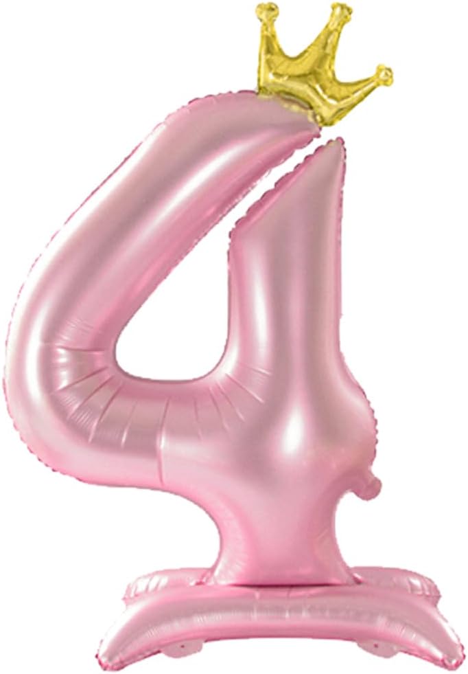 42 Inch Pink Number Balloons 0-9 with Crown, Helium Aluminum Foil Big Number Balloons for Birthday, Wedding Anniversary Party, Large Number Balloon for Decorations Supplies (Pink 4)