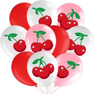 45 Pcs Cherry Party Decorations, Cherry Balloons 12" Cherries Fruit Latex Balloons for Girls Birthday Baby Shower Party Supplies Decor (Cherry)
