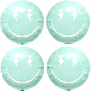 4PCS 23 Inch Light Green Lightning Smile Face Balloons – Y2K Preppy Party Decorations for Teen Girls, Bachelorette, Groovy Theme, Aesthetic Spring Birthday Decor(Green)