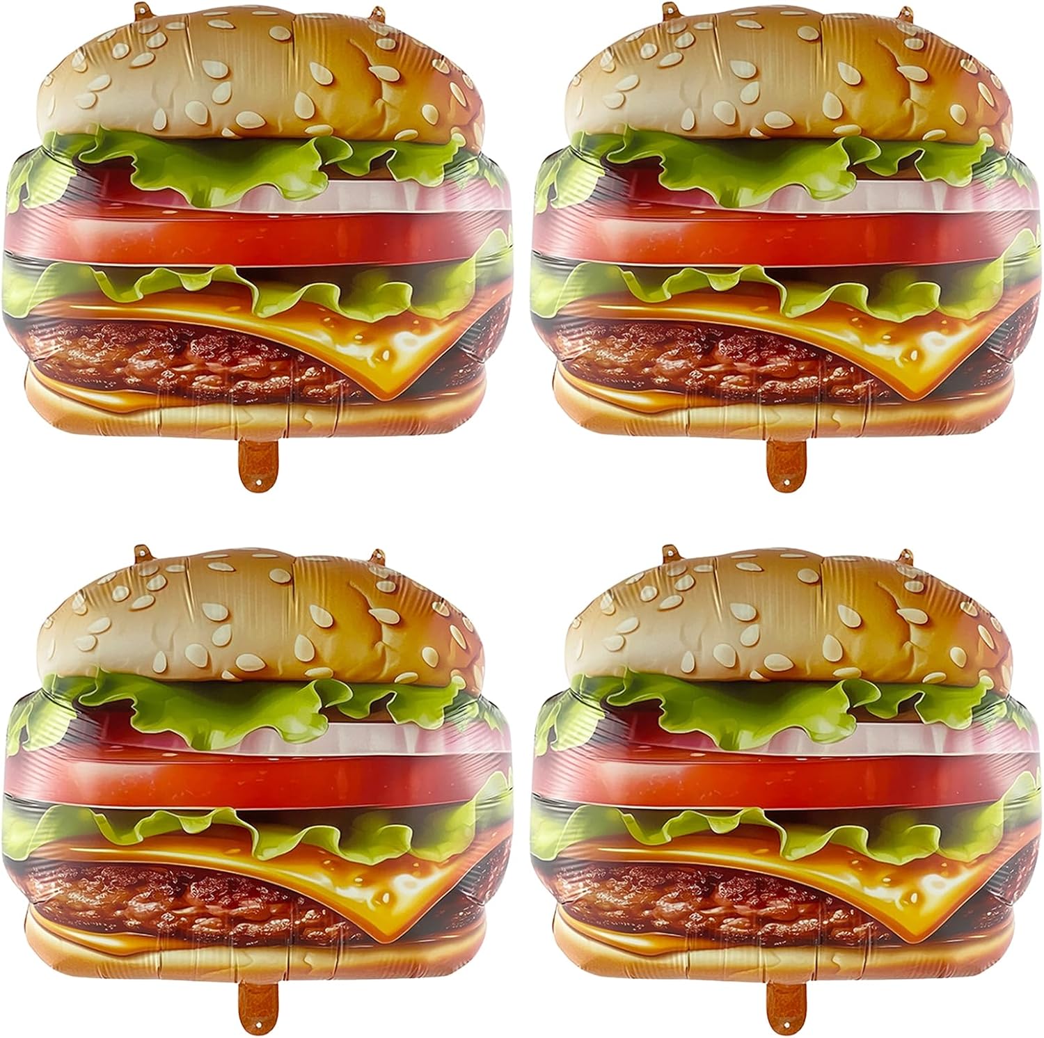 4PCS Hamburger Balloons, 24" Realistic Cheeseburger Foil Balloons, Funny Fast Food Themed Birthday Party Decorations
