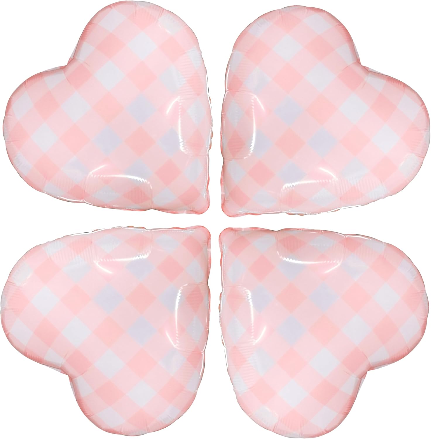 4PCS Pink Heart Balloons 17 Inch Pink and cream white striped plaid Heart Foil Balloons Helium Pink Heart Shape Mylar Balloons for Valentines Day Birthday Wedding Bridal Party Decoration