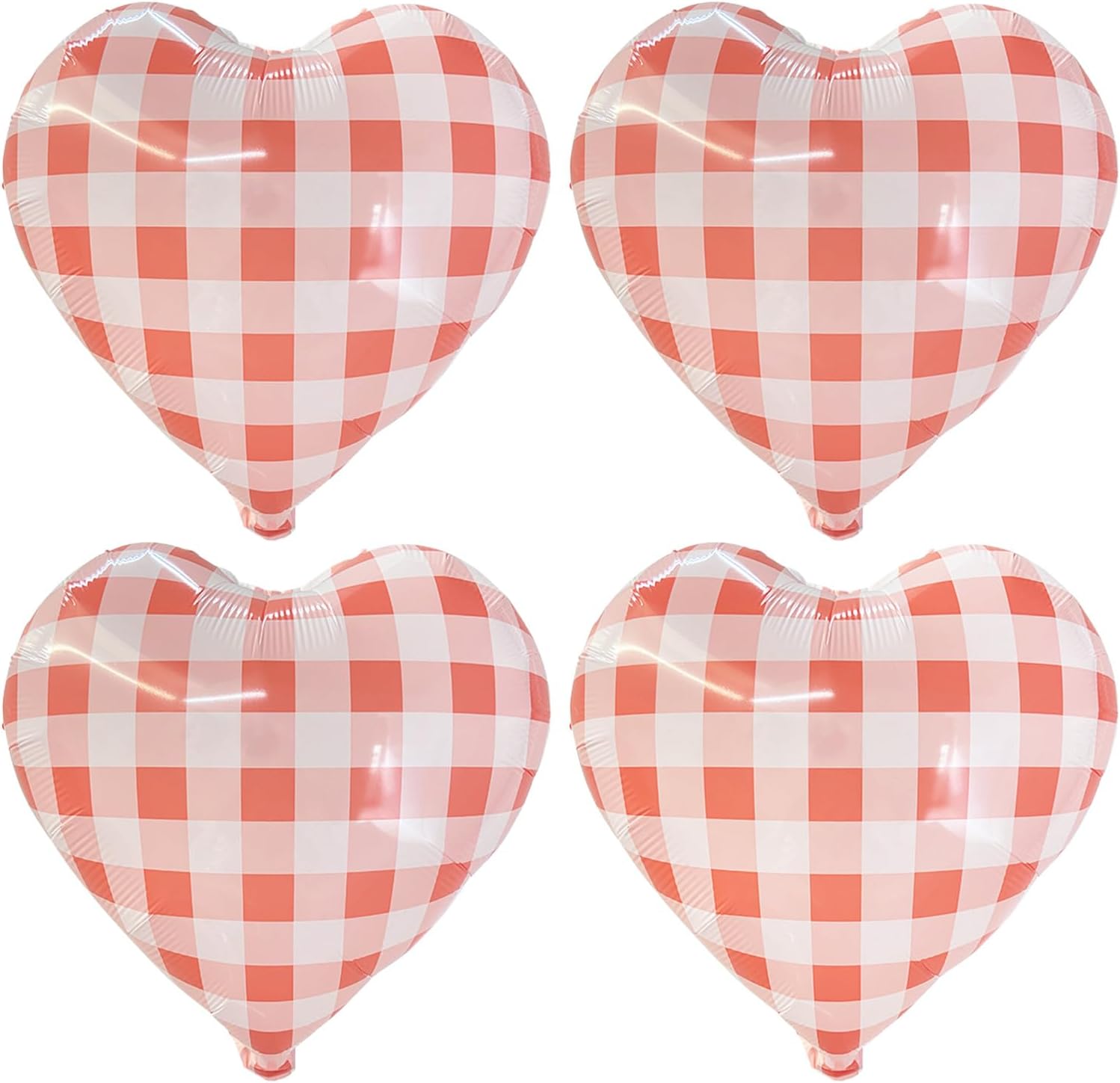 4pcs 18" Red Heart Checked Balloons Checkerboard BBQ Picnic Ballons Striped Plaid Heart Foil Balloon for Picnic Party Decorations BBQ Party Decor Love Birthday Party Baby Shower Versatile Party Decor