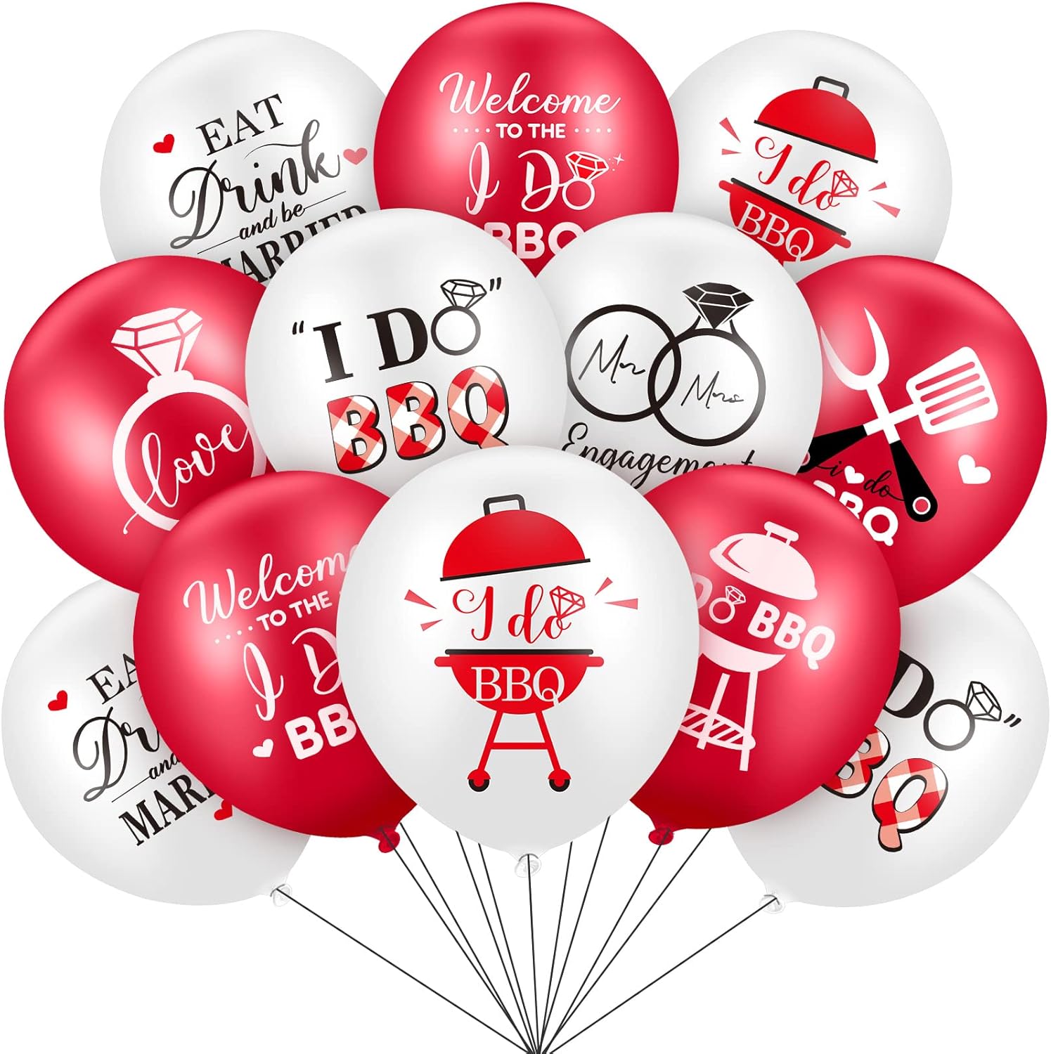 56 Pcs I Do BBQ Balloons Bulk Baby Shower Decorations Theme Wedding Latex Balloons Engagement Supplies for Summer BBQ Picnic Bridal Shower Bachelorette Party, 12 Inch