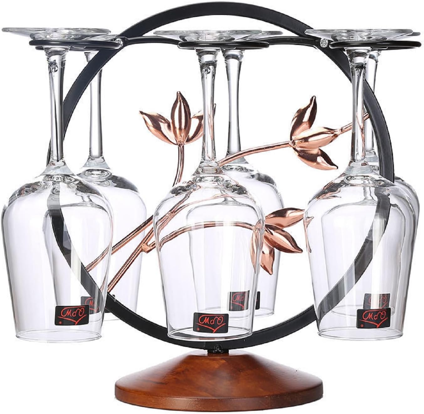 6-Hook Metal Wine Glass Holder Countertop Stemware Rack Tabletop Stemware Storage Rack Weighted Base Display Stand