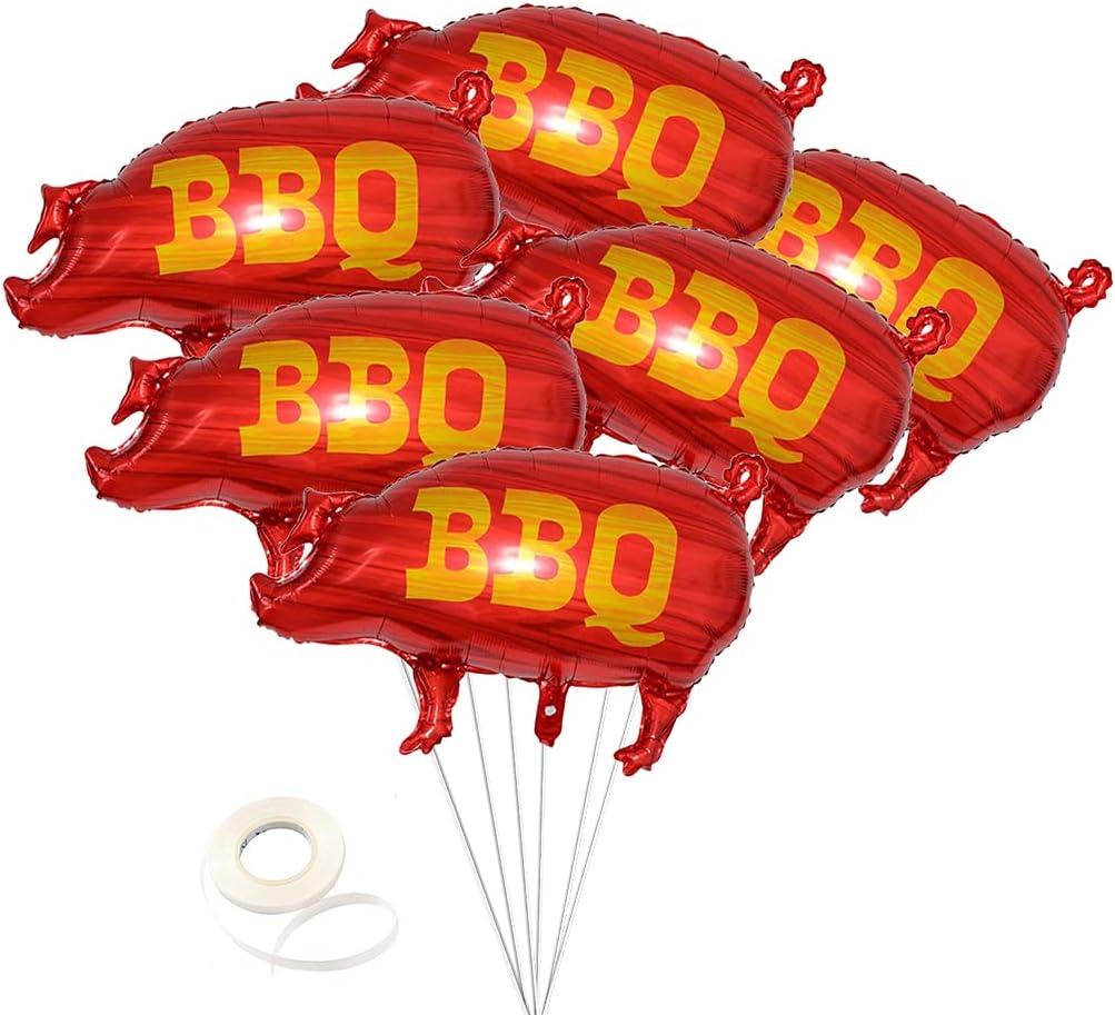 6 Pieces BBQ balloon Pig Shaped BBQ Mylar Foil Balloons for Birthday Barbecue Picnic Cookout Fast Food Snacks Party Decoration Birthday Baby Shower Party Decorations Supplies