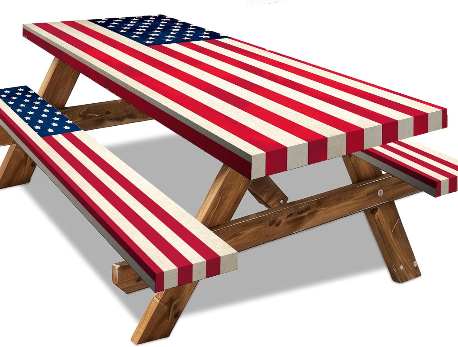 6FT Vintage American Flag Picnic Table Cover Patriotic Picnic Table Cover with Bench Covers Fourth of July Decorations Outdoor Patriotic Waterproof Rectangle Tablecloths for 4th of July, Memorial Day