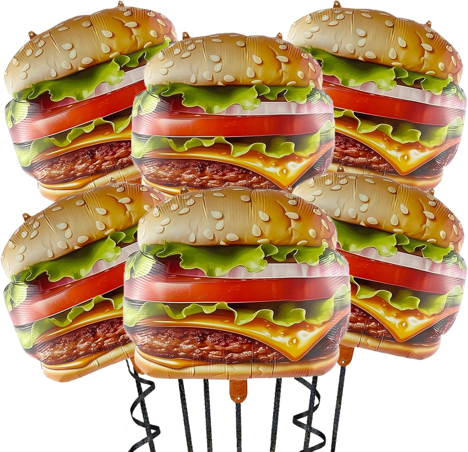 6Pcs Hamburger Balloon 24" Food Themed Balloons Food Foil Balloons for Themed Party, Food Snacks BBQ Party, Birthday Party Decorations