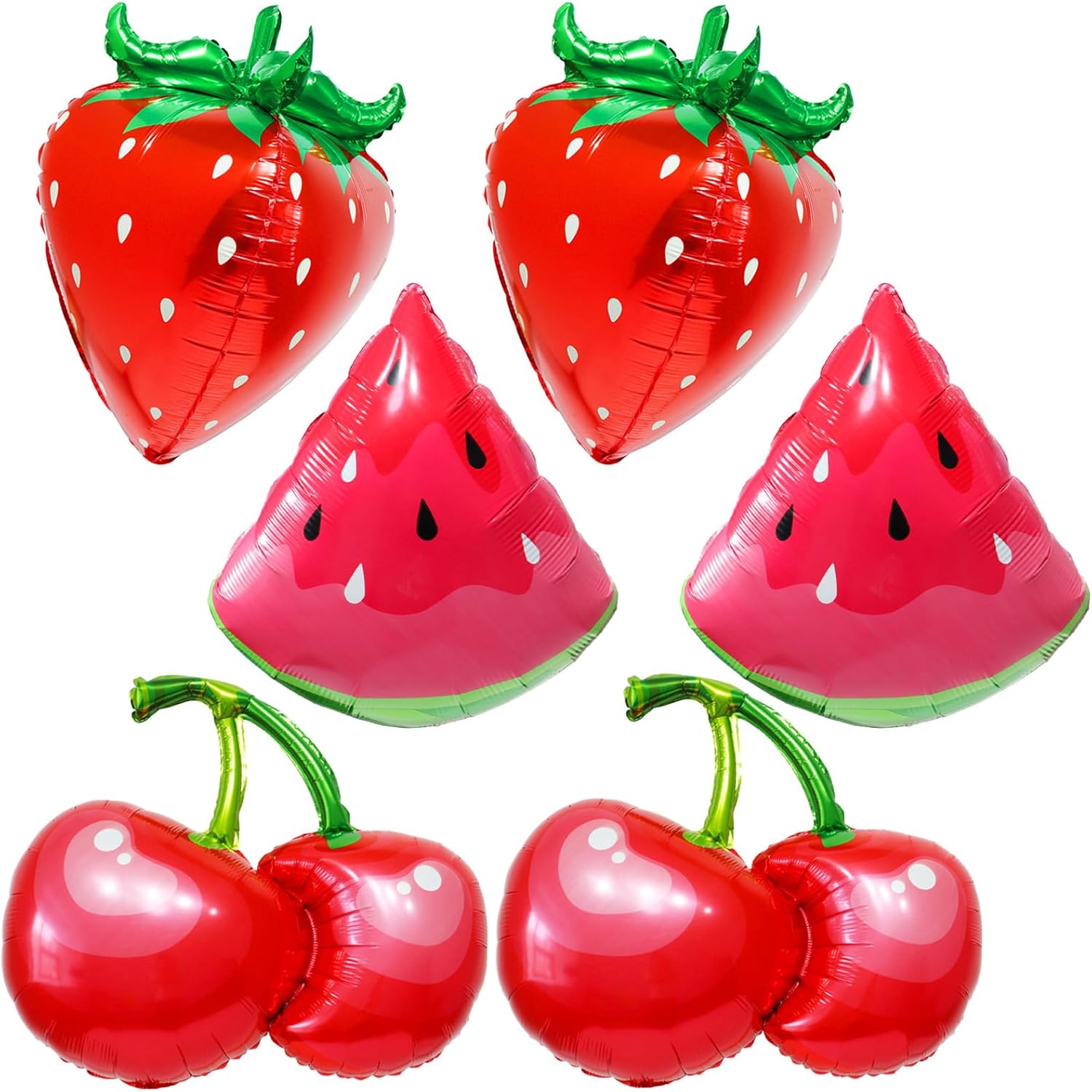 6pcs 4D Strawberry Balloon Watermelon Cherry Balloons for Fruit Birthday Party Decoration Picnic Party Decor Spring Summer Birthday Party Sweet Fruits Baby Shower Party Decorations Supplies
