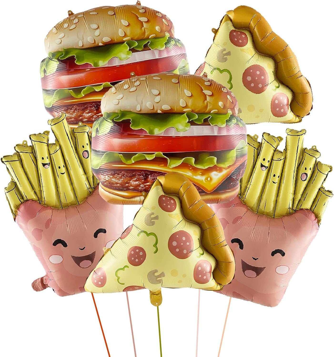 6pcs Food Themed Balloons French Fries Pizza Cheeseburger Foil Balloons for Fast Food Themed Parties Birthday BBQ Picnic Party Decoration