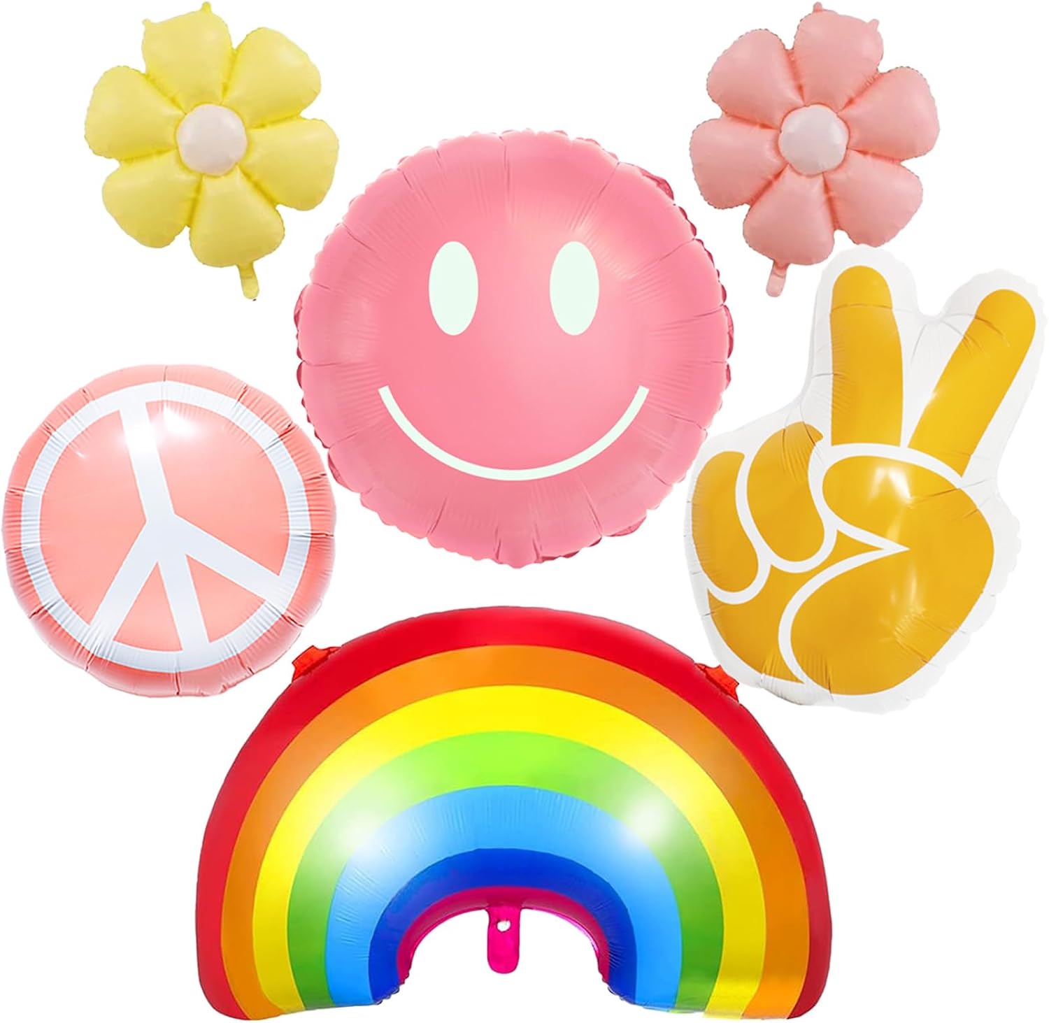 6pcs Groovy Retro Hippie Balloons Smile Balloons Hippie Birthday Party Decorations Peace Out Single Digits Party Decor Groovy Birthday Party Spring Summer Party Picnic Baby Shower Decor