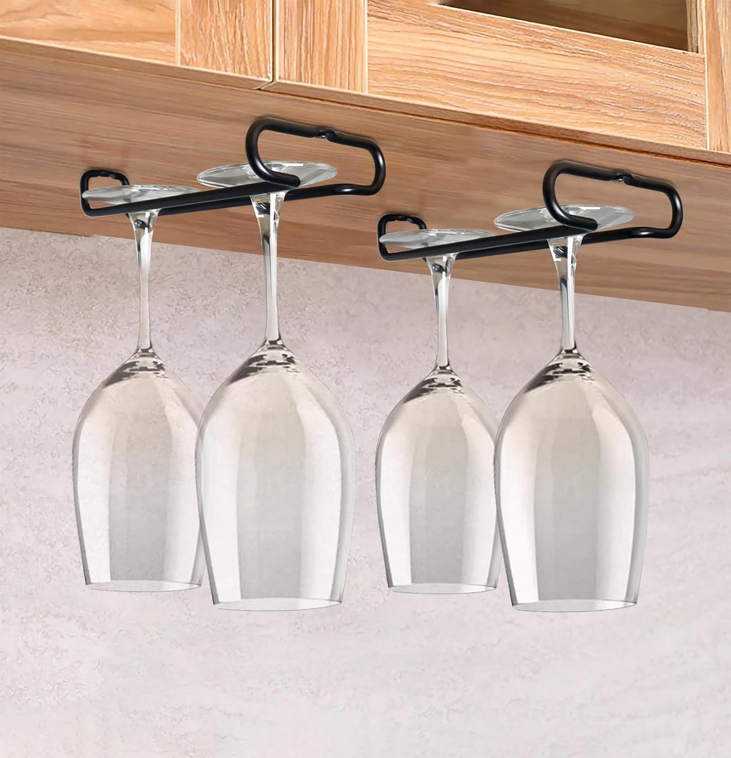 7 Inch Black Under Cabinet Wine Glass Holder Stemware Rack Glass Storage Hanger Organizer for RV Cabinet Kitchen Bar (2 Pack)