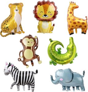 7 Pack Safari Animal Balloons - Jungle Theme Mylar Aluminum Foil Balloons for Birthday Party for Kids