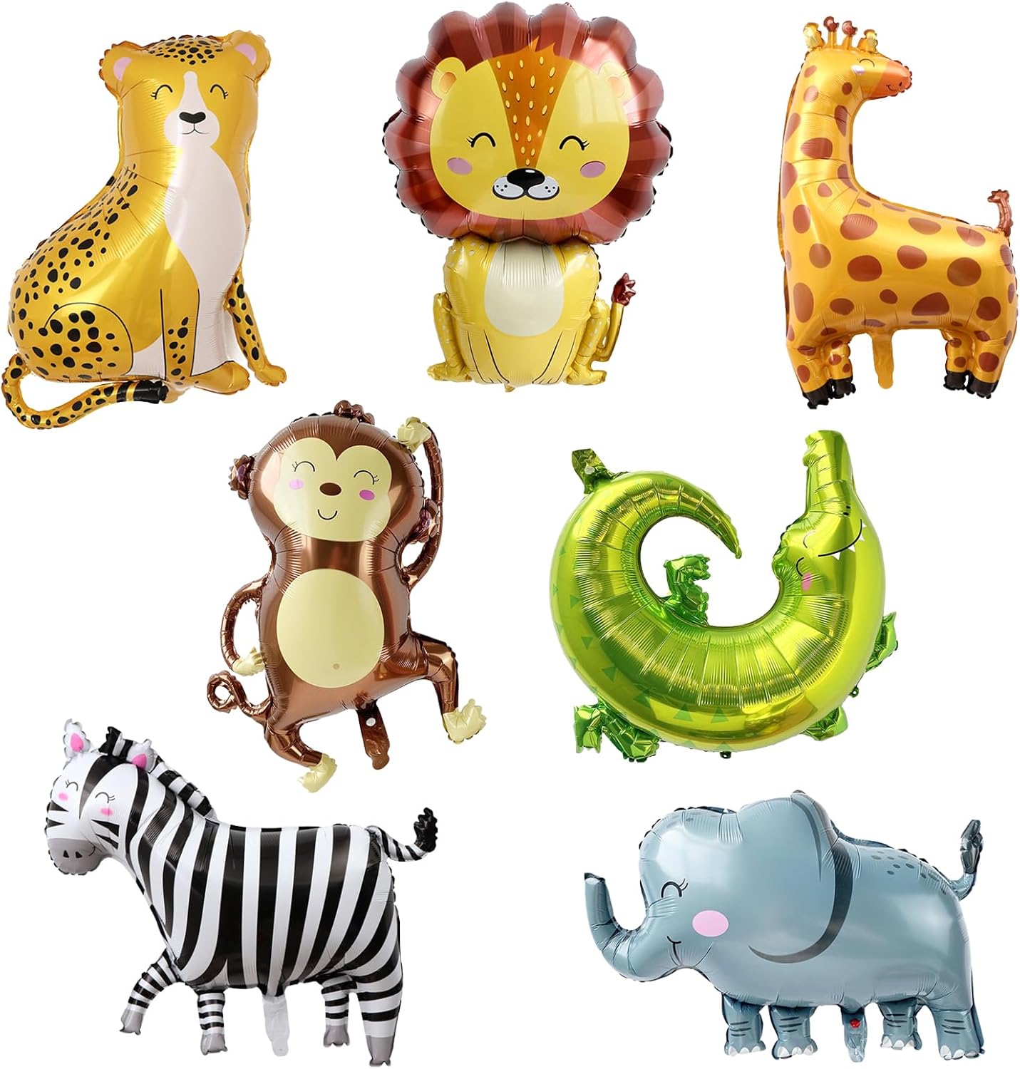 7 Pack Safari Animal Balloons - Jungle Theme Mylar Aluminum Foil Balloons for Birthday Party for Kids
