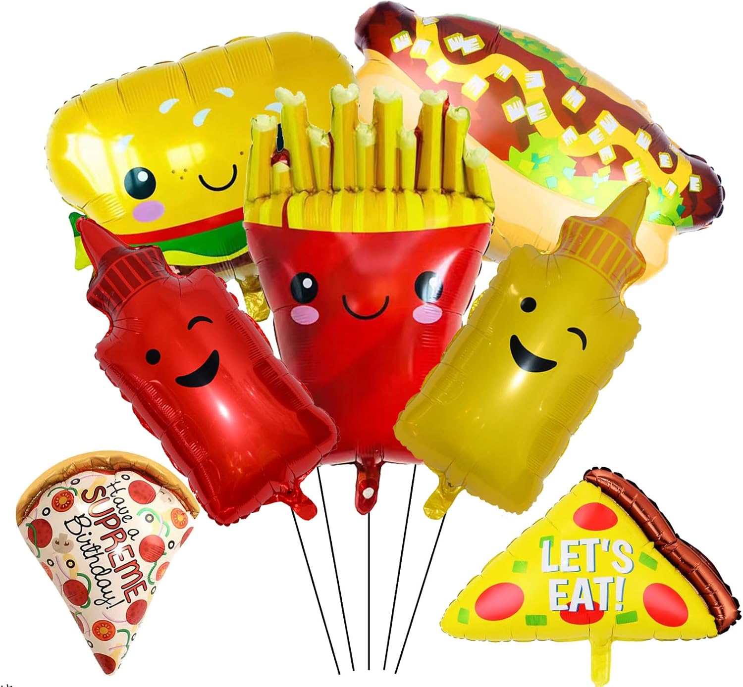 7PCS BBQ Party Balloons Pig Shaped Foil Balloons Pizza Ketchup Bottle Balloon Mustard Beer Mug Mylar Balloon for Baby Shower Pizza Birthday Decoration