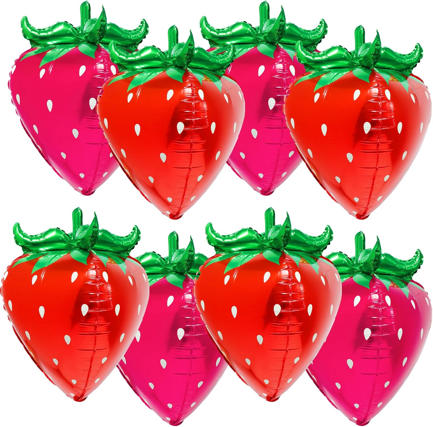 8 Pcs 4D Strawberry Balloons Foil Fruit Mylar Balloons for Baby Showers Berry First Birthday Gender Reveal Party Decoration Picnics Indoor Outdoor