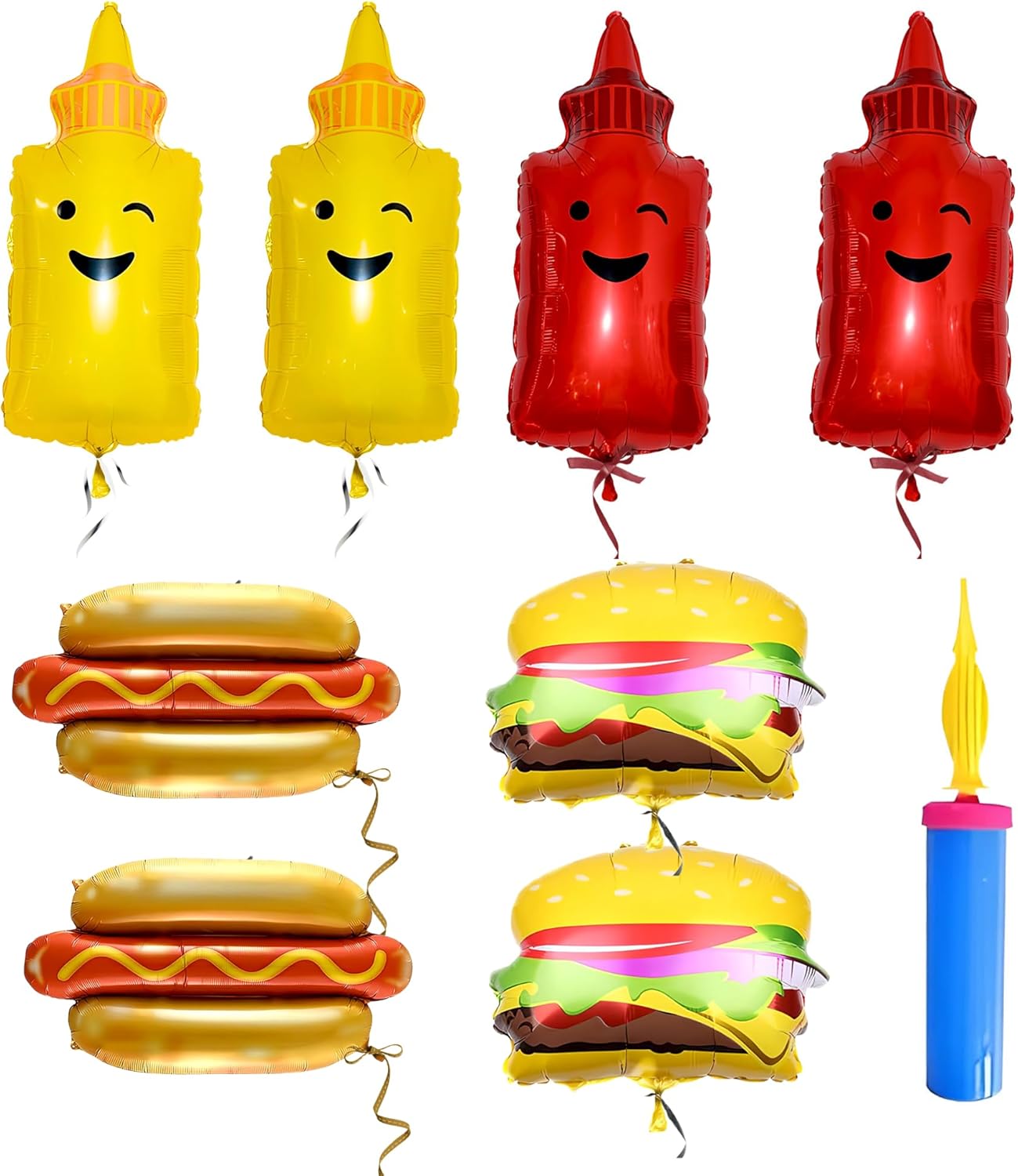 8 Pcs Large Foil Balloons Set - Food Themed Party Supplies - Pump Included - Bright Colors, Creative Design - Fun BBQ Party Decorations - Perfect For Birthday Party, Baby Shower, Picnics