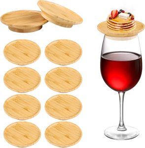 8 Pcs Wine Glass Charcuterie Topper Bamboo Wine Glass Topper Charcuterie plate Glasses Covers for Family Gatherings Restaurants Bars Ideal Appetizer Plates