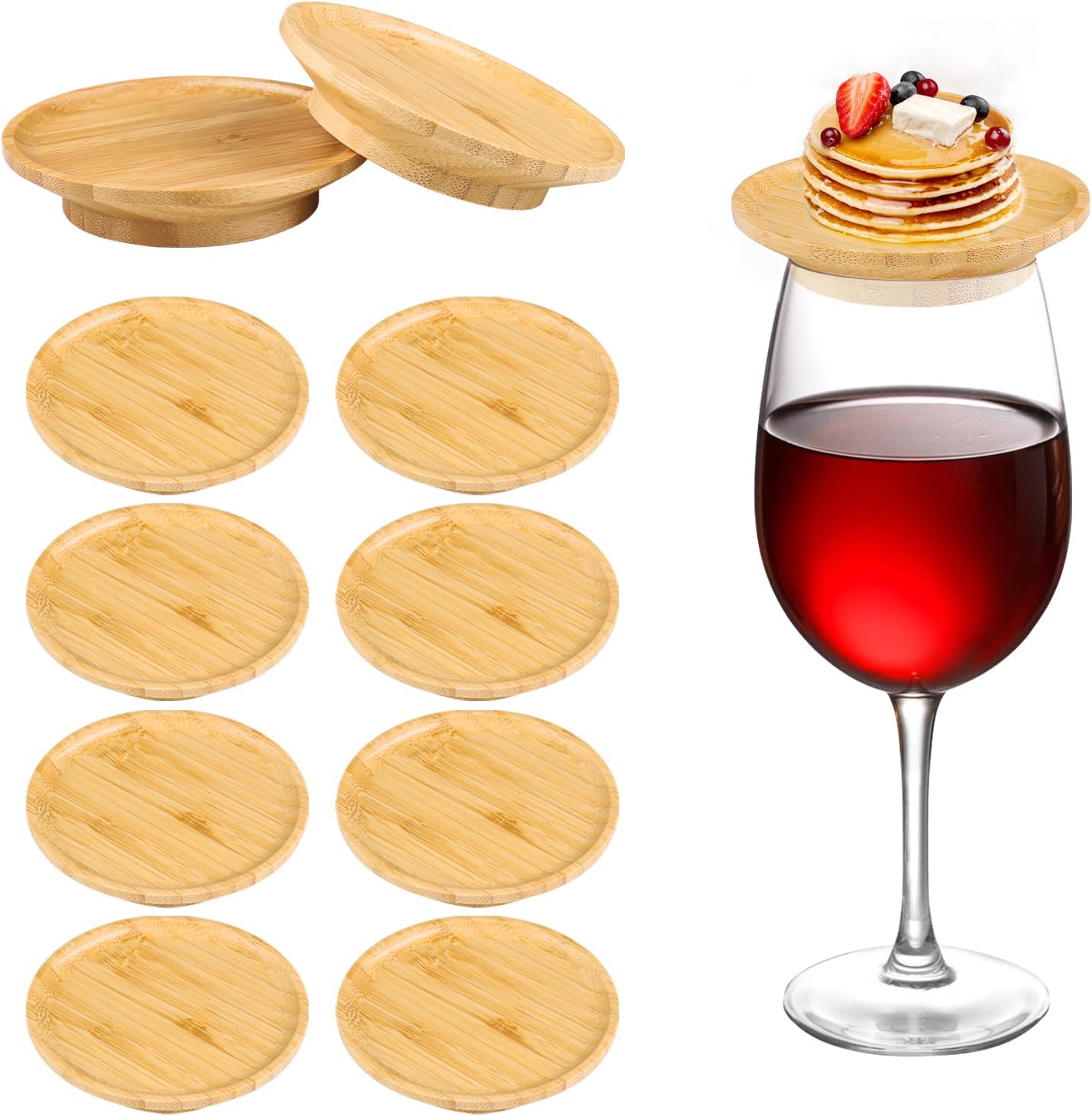 8 Pcs Wine Glass Charcuterie Topper Bamboo Wine Glass Topper Charcuterie plate Glasses Covers for Family Gatherings Restaurants Bars Ideal Appetizer Plates