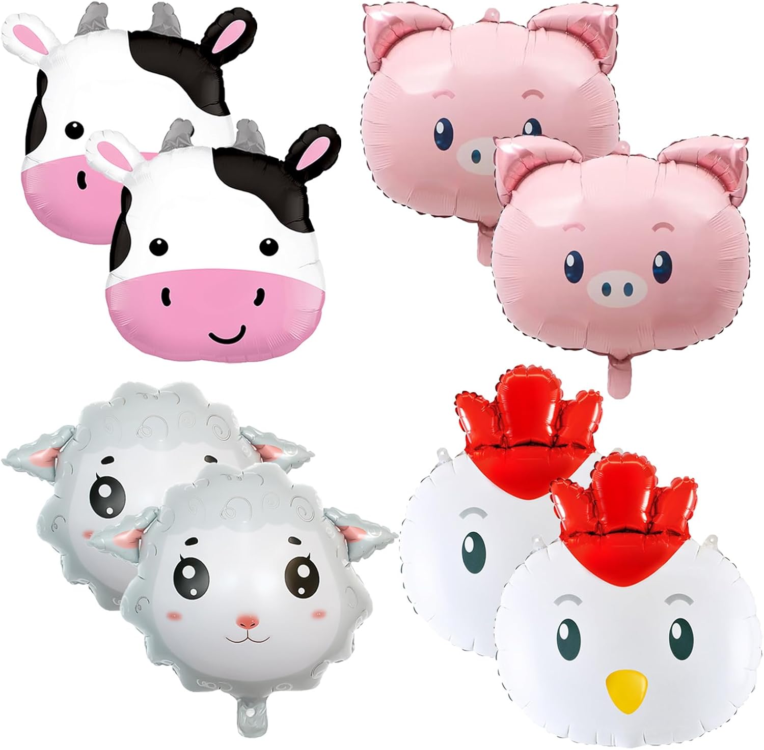 8Pcs Farm Animal Balloons Cow Pig Sheep Chicken Foil Mylar Balloons for Farm Barnyard Themed Birthday Baby Shower Wedding Party Decorations Supplies