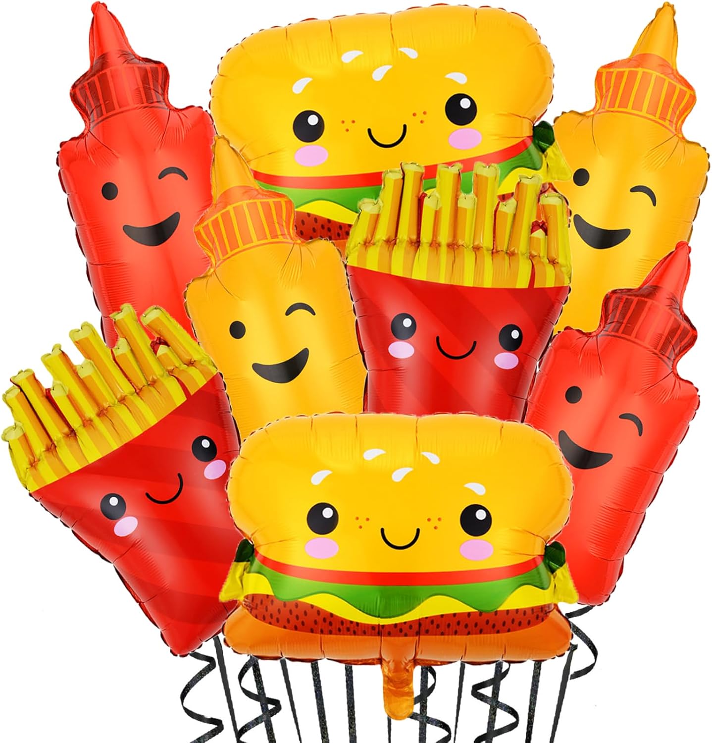 8Pcs Food Themed Balloons French Fries Hamburg Ketchup Mustard Bottle BBQ Party Balloons Foil Balloon for Food Themed Party Picnic Snacks Party Birthday Decorations