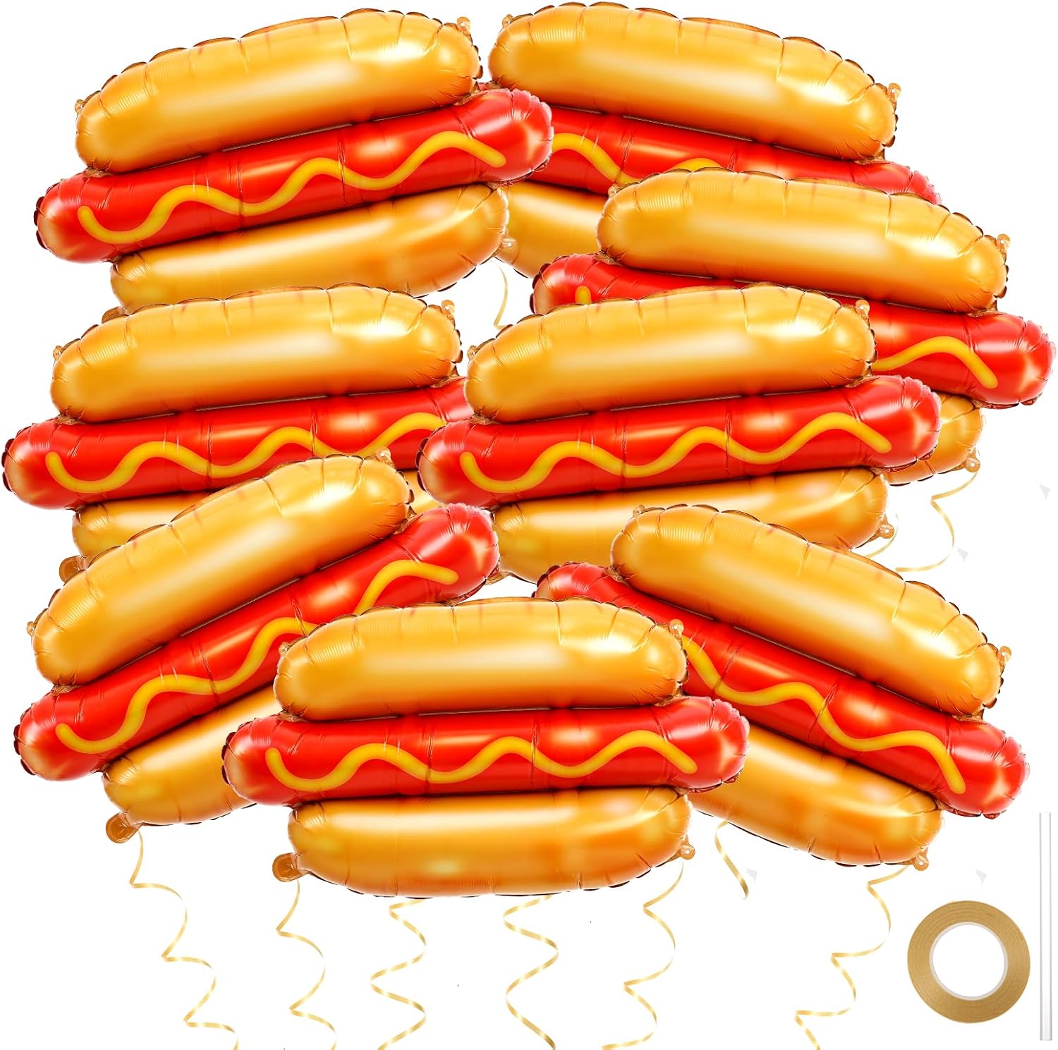 8Pcs Hot Dog Balloons, Giant Aluminum Hot Dog Birthday Decorations Set, Large Picnic Themed Balloon Inflatable, Fast Food Balloons Hotdog Decor for Baby Shower Birthday BBQ Party Accessories