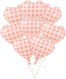 8Pcs Red Checkered Heart Balloon Set,Picnic Party Decorations,18” Red Grid Romantic Heart Balloon for Wedding Proposal Birthday Party Decoration.