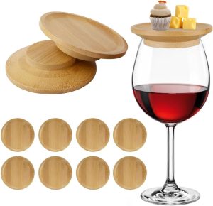 8Pcs Wine Glass Charcuterie Topper, Mini Boards, Appetizer Plates, Glass Covers to Keep Bugs Out for Family Gatherings Bars Restaurants