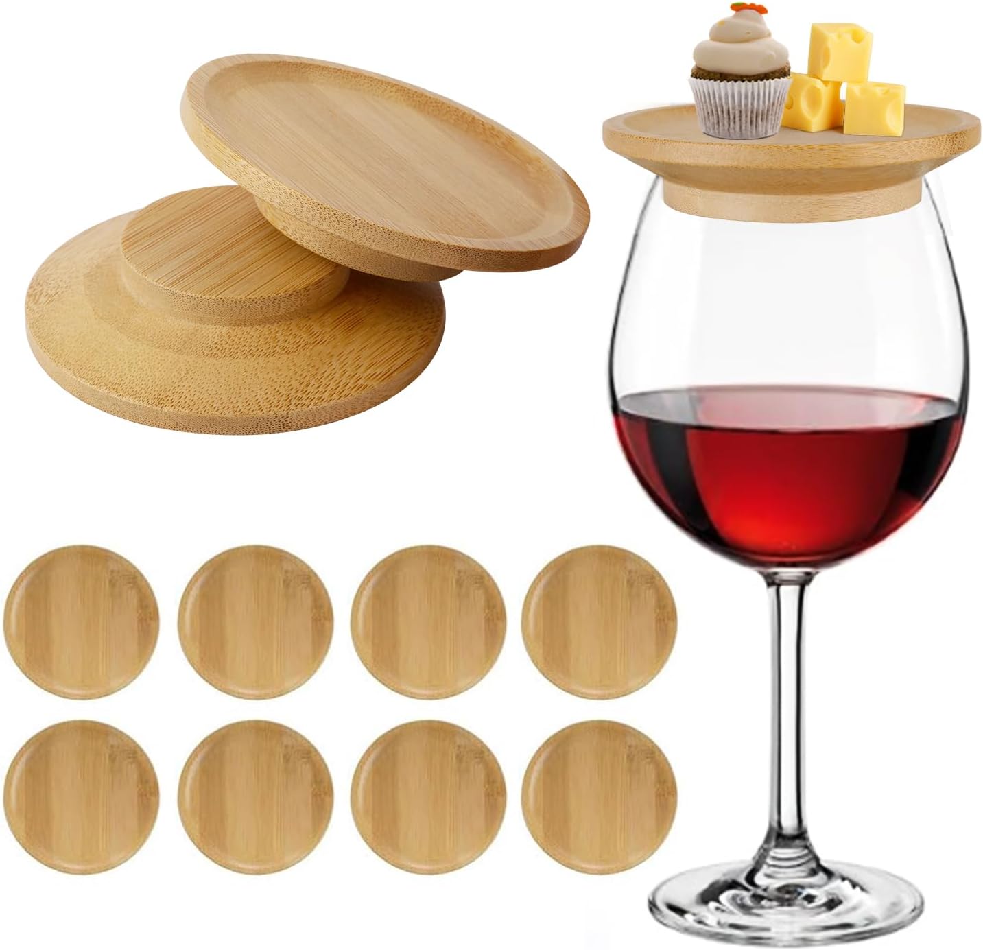 8Pcs Wine Glass Charcuterie Topper, Mini Boards, Appetizer Plates, Glass Covers to Keep Bugs Out for Family Gatherings Bars Restaurants